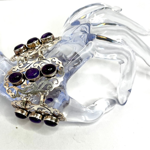 Handmade Lazer Cut Genuine Mined Amethyst Cabochon Filigree Bracelet - Picture 1 of 3